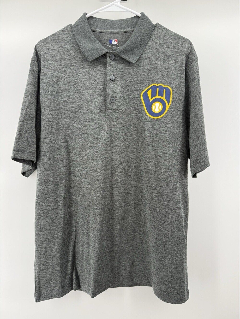 MLB Genuine Merchandise Milwaukee Brewers Mens Large Gray Polo Shirt (2554)